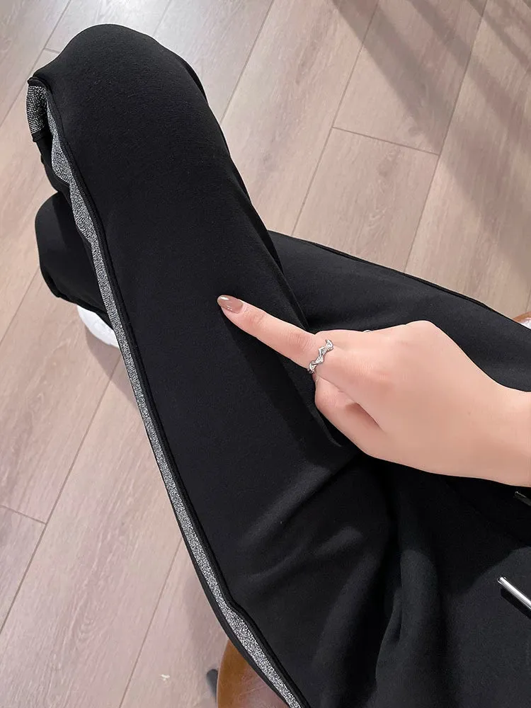 Confidence in Every Step: Slim-Fit Velvet Pants with Side Stripes