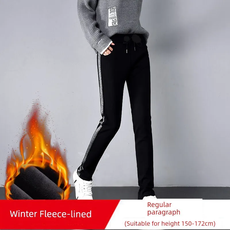 Confidence in Every Step: Slim-Fit Velvet Pants with Side Stripes