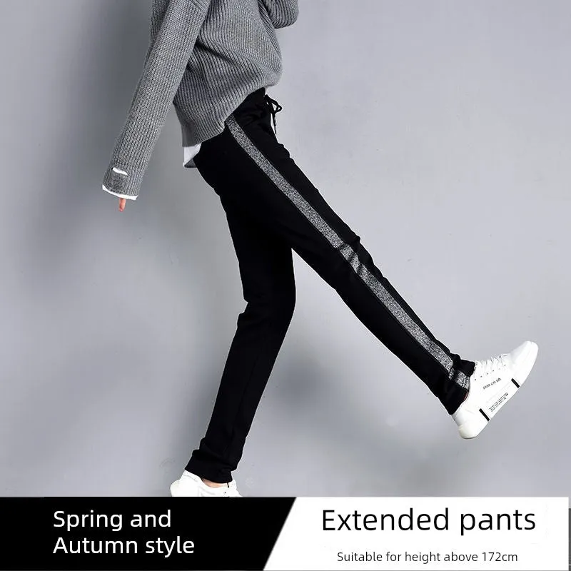 Confidence in Every Step: Slim-Fit Velvet Pants with Side Stripes