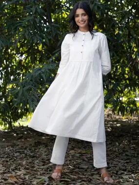 Cotton Flared Kurta Set - White
