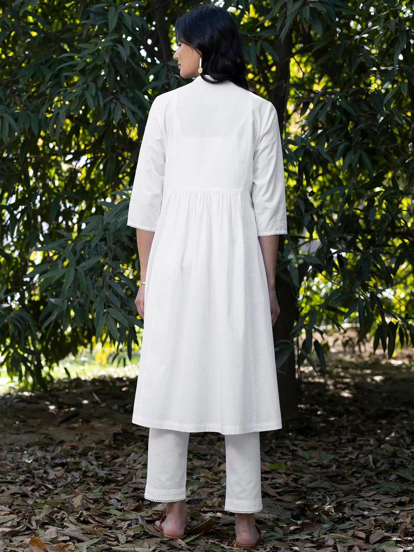 Cotton Flared Kurta Set - White