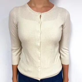 Cream 3/4 Sleeve Cashmere Crew Neck Cardigan Small