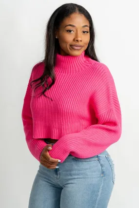 Crop turtleneck sweater pink