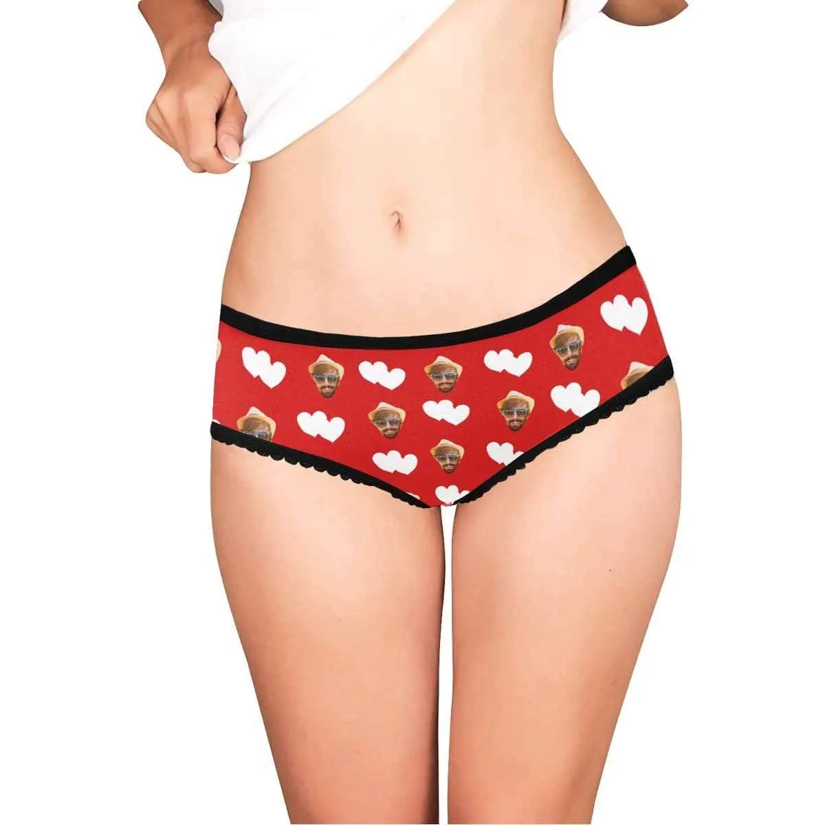 Custom Face Underwear Personalized Love Heart Women's High-cut Briefs Valentine's Gift for Girlfriend or Wife