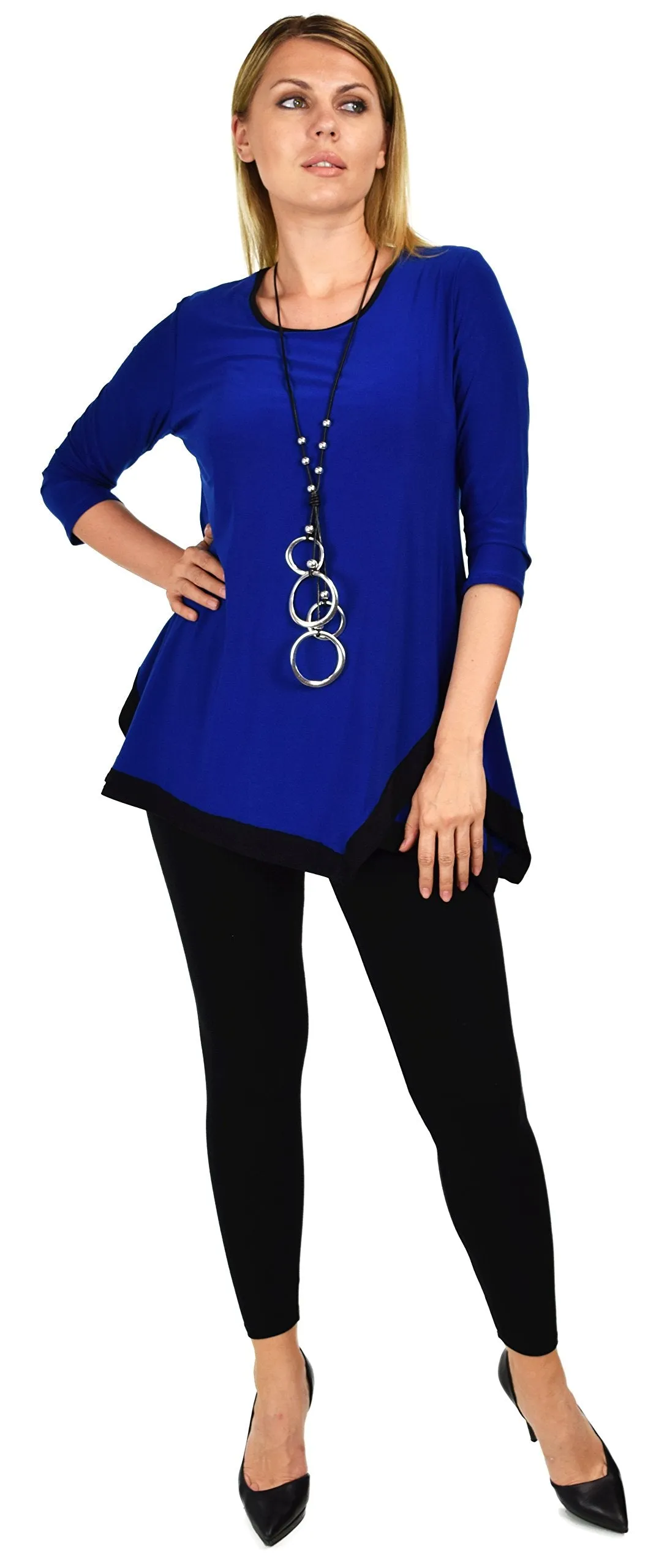 Dare2bstylish Tunic, Women Two Tone Hem Tunic,  Swing Tunic  3/4 Sleeve Tunic Shirt Top | Reg & Plus Sizes