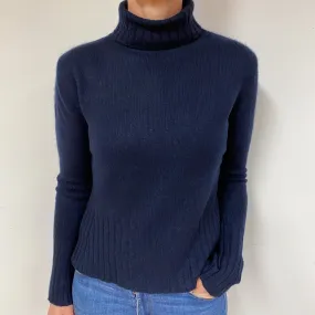 Darkest Navy Cashmere Polo Neck Jumper Medium