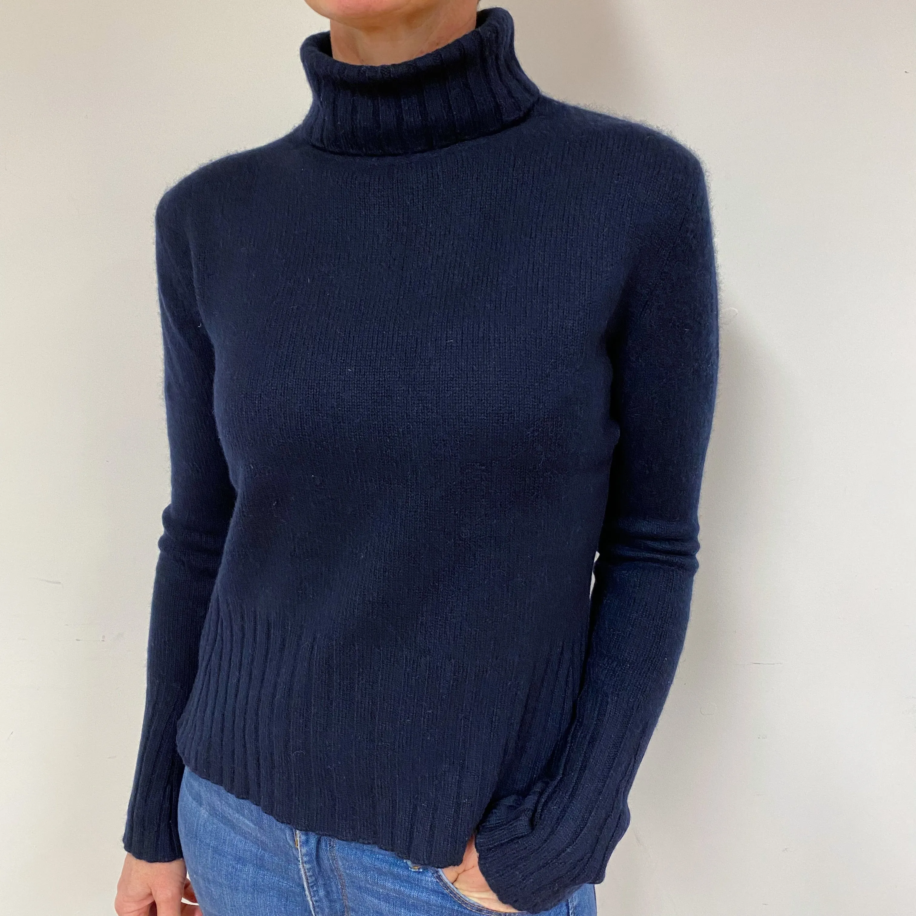 Darkest Navy Cashmere Polo Neck Jumper Medium
