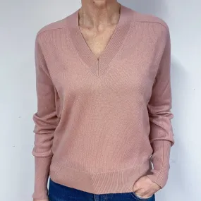 Designer Blush Pink Cashmere V-Neck Jumper Medium