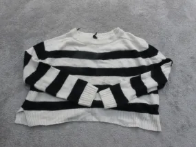 Divided By H&M Womens Crop Sweater Crew Neck Long Sleeve Striped White Black S