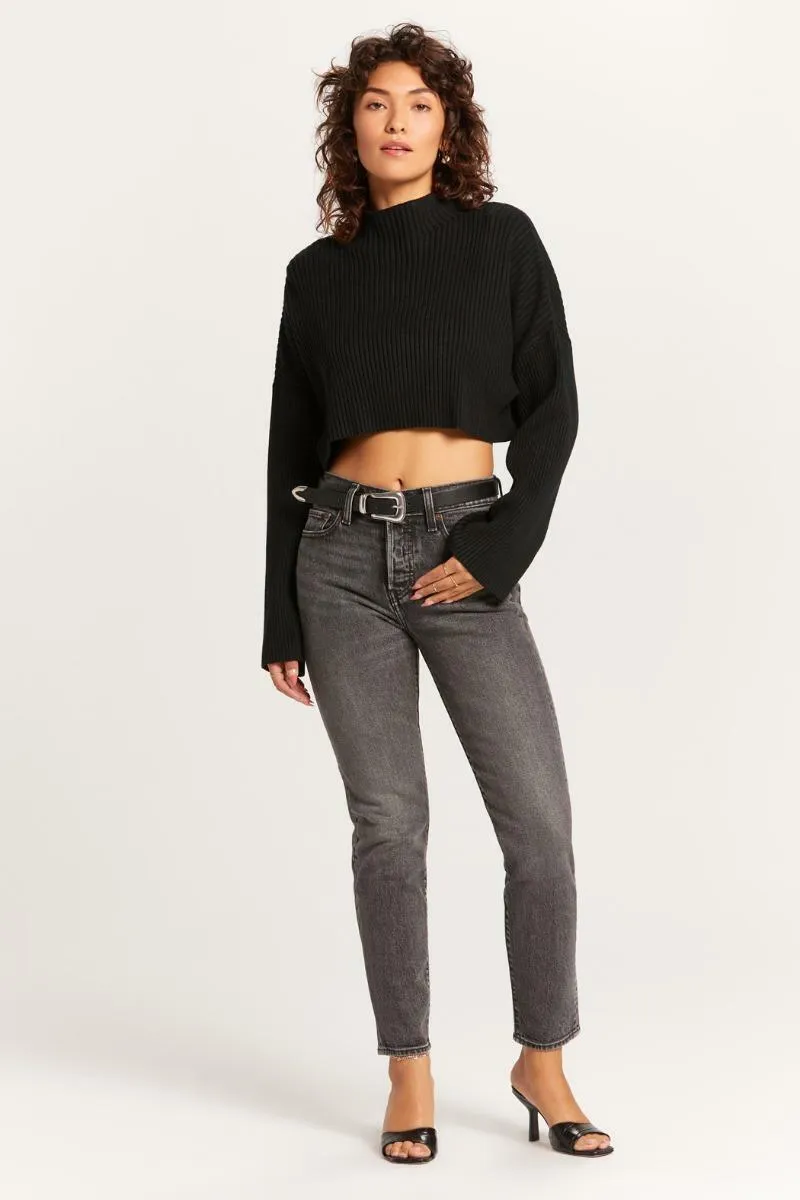 East Side Black Ribbed Knit Mock Neck Sweater
