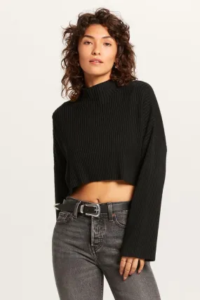 East Side Black Ribbed Knit Mock Neck Sweater