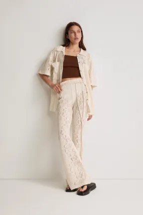 Ecru Crochet Flare Leg Pants