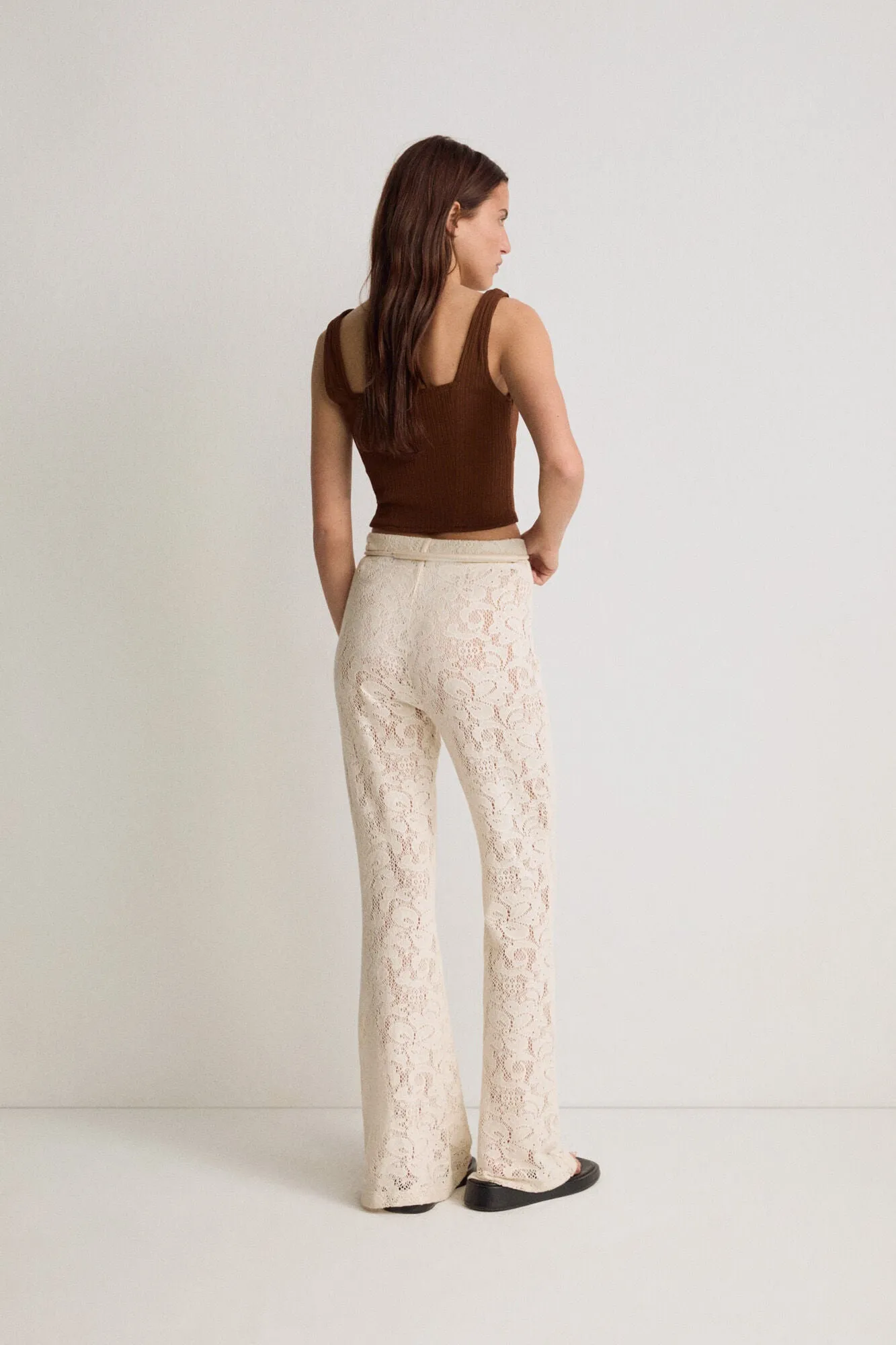 Ecru Crochet Flare Leg Pants