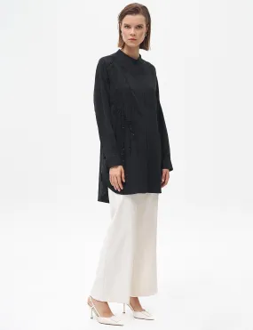 Embroidery Applique Waffle Tunic Black