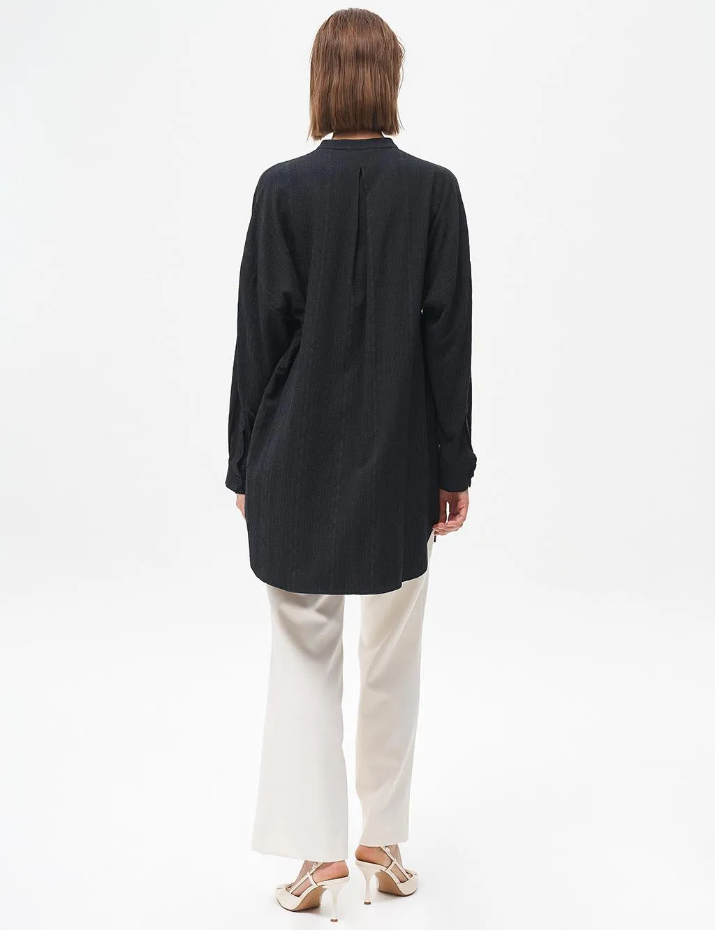 Embroidery Applique Waffle Tunic Black