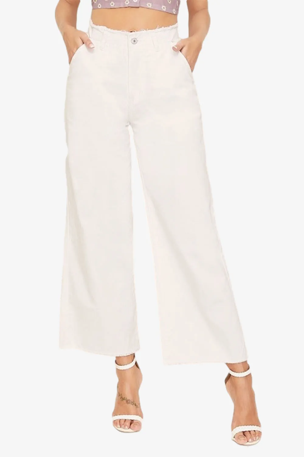 Frayed High Waist Denim Culottes