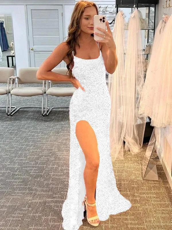 Fuchsia Sheath Spaghetti Straps Sleeveless Long Sweep Train Velvet Sequin Prom Dress (AF1010)