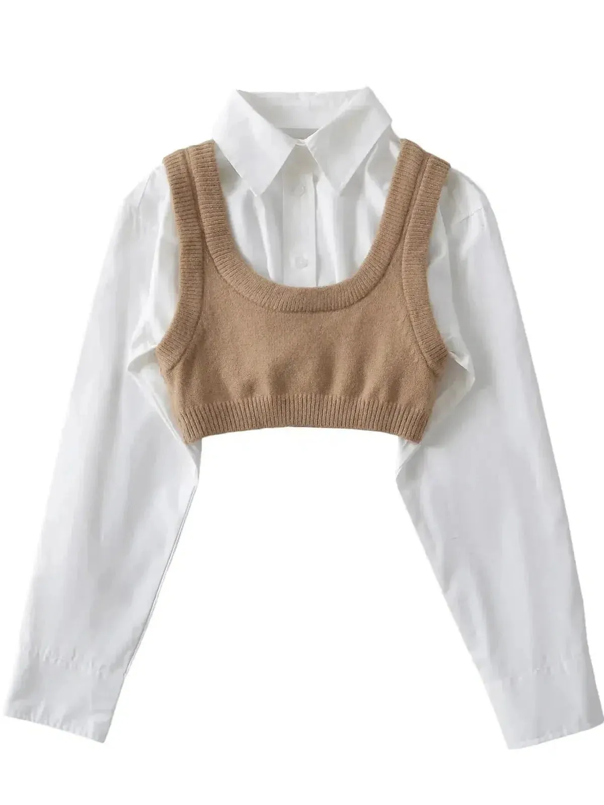 Giustina – Knitted vest – Cropped shirt & vest set