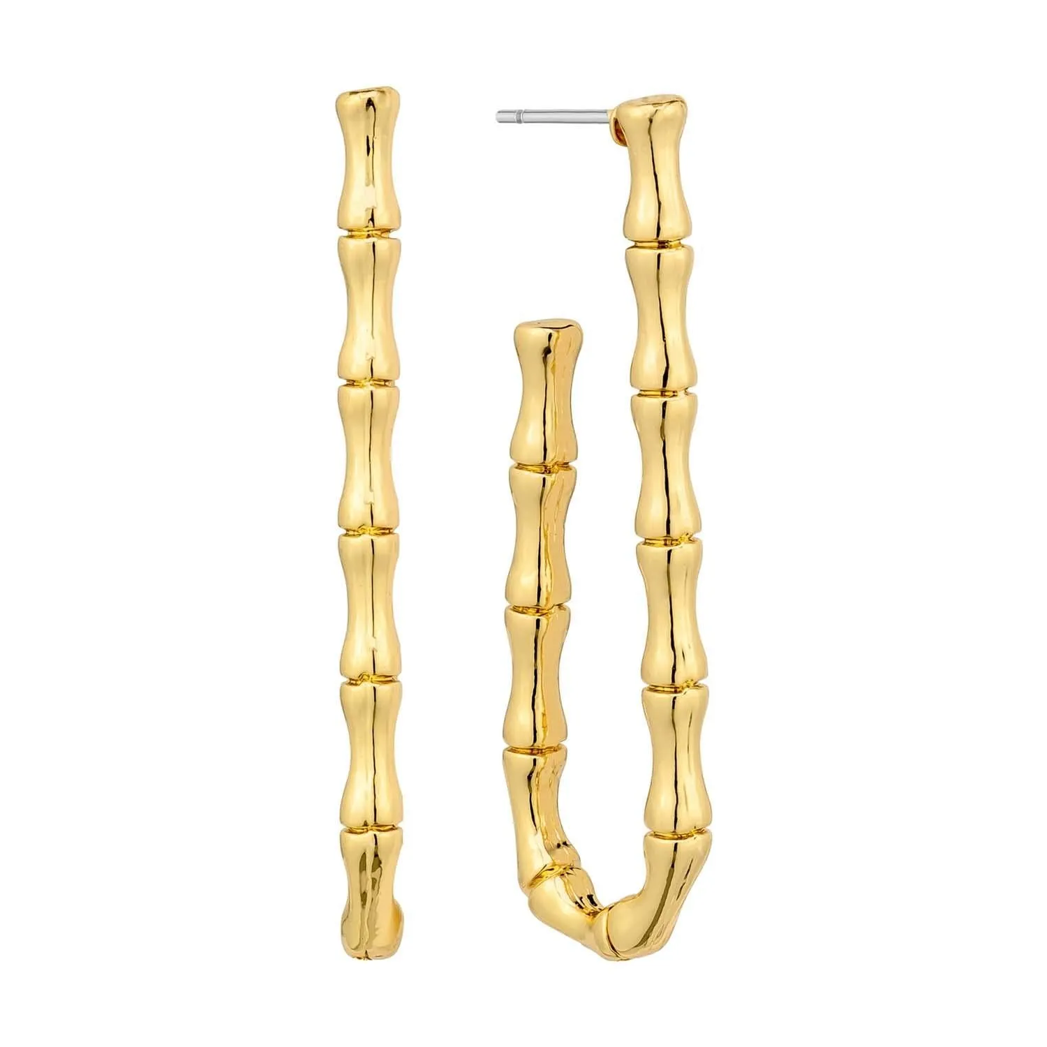 Gold Bamboo Long Drop Hoop Earring