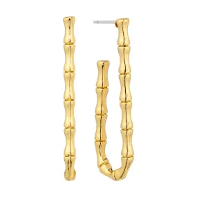 Gold Bamboo Long Drop Hoop Earring