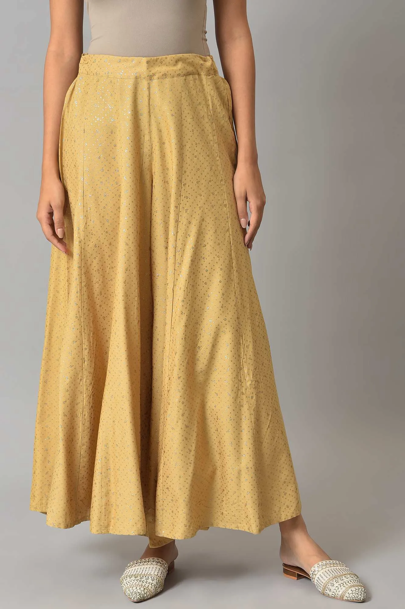 Golden Glitter Rayon Culottes In Polka Dots