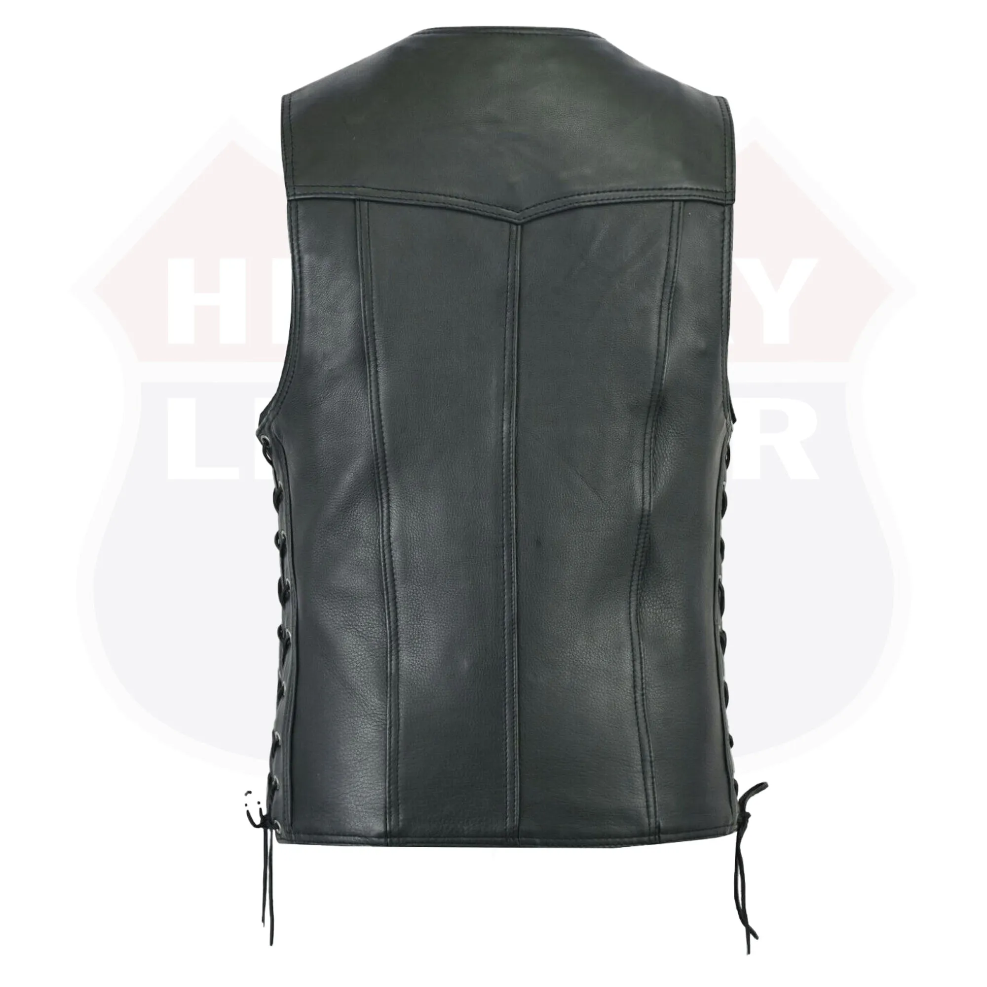 HL11614NKD  Buffalo Nickel Snaps With Side Lace Basic Motorcycle Leather Vest