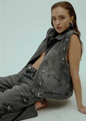 Homage gilet denim met studs Vintage grey