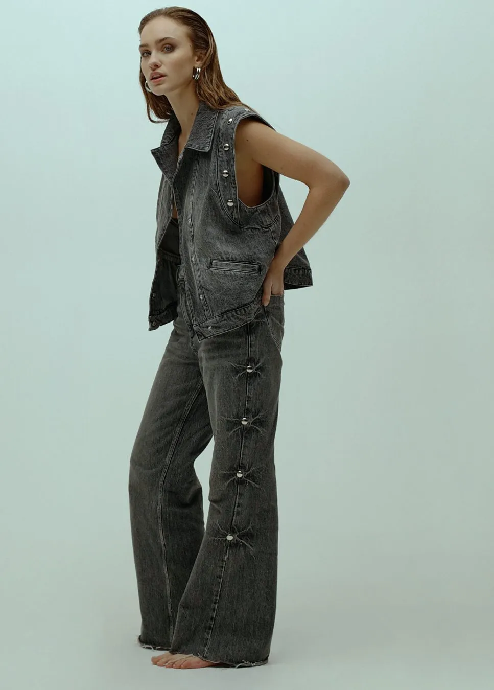 Homage gilet denim met studs Vintage grey