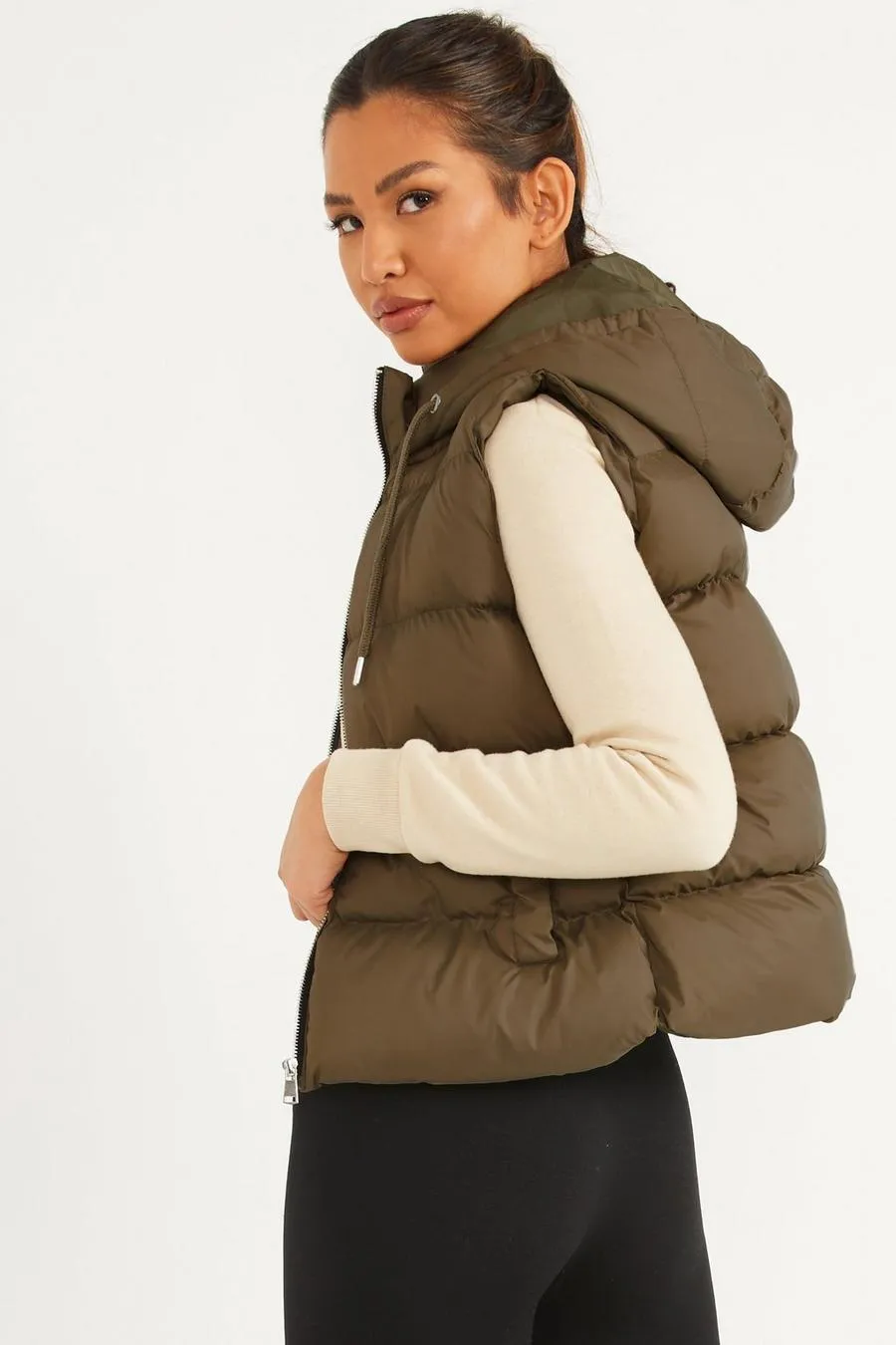 Hooded Gilet Sleeveless Jacket Full Zip For Women-Fp710 LJKT-2034-Black