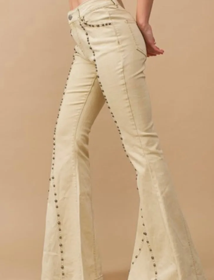 Ivory Gold Stud Flared Jeans