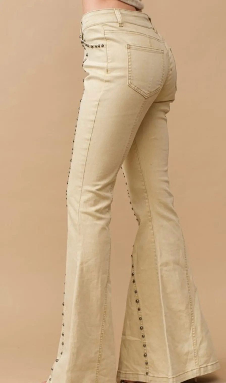 Ivory Gold Stud Flared Jeans
