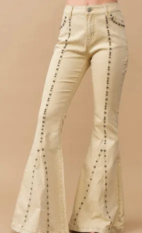 Ivory Gold Stud Flared Jeans