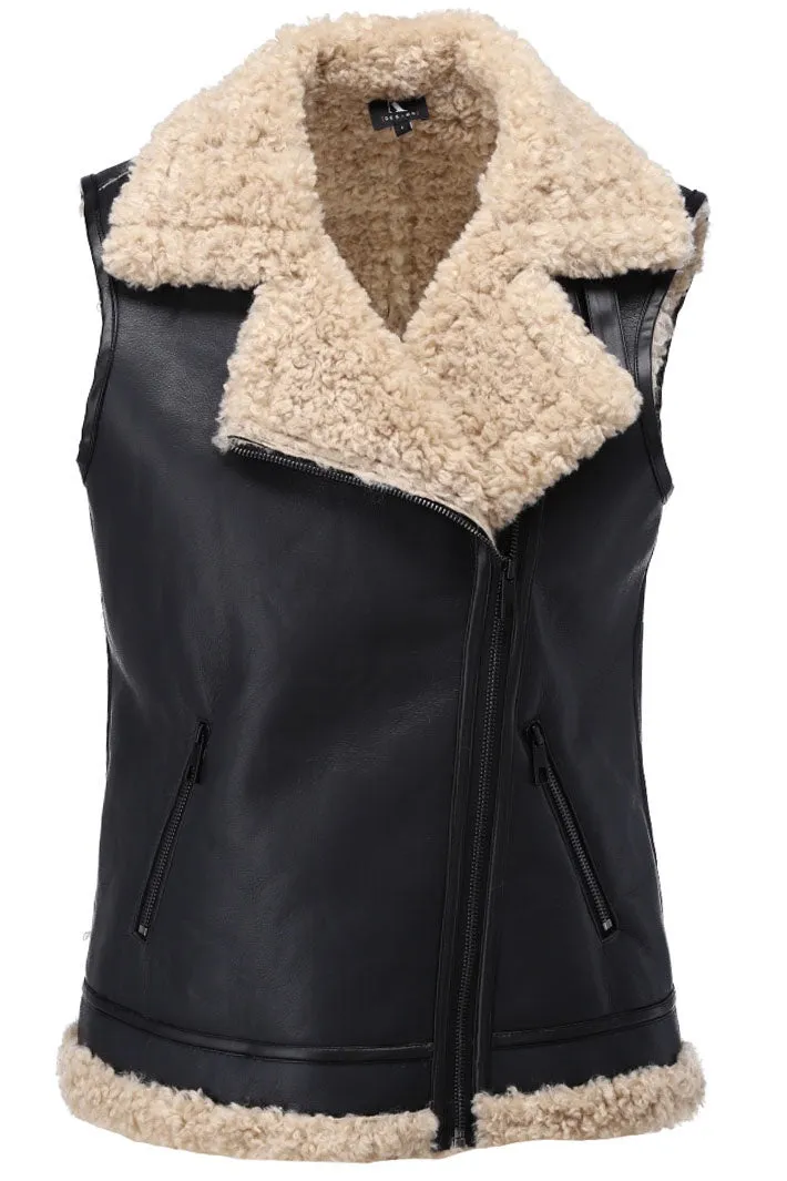K-Design Biker Jacket Gilet Sleeveless Faux Fur Z907