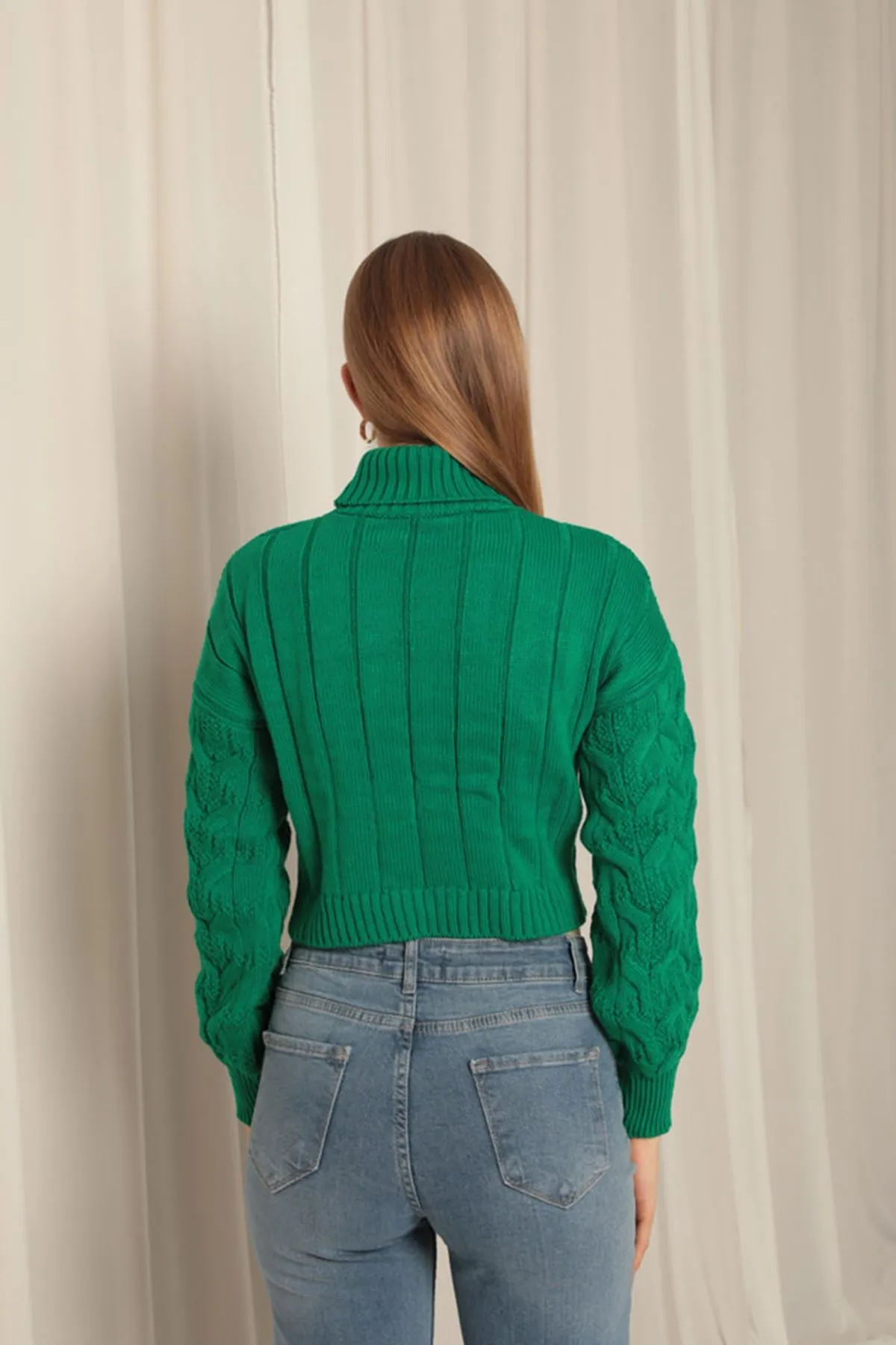 KKT Knitwear Fabric Knit Detailed Women's Green Sweater - Durham