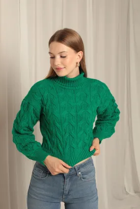 KKT Knitwear Fabric Knit Detailed Women's Green Sweater - Durham