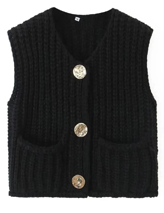 Ladies Solid Color Crew Neck Sweater Vest
