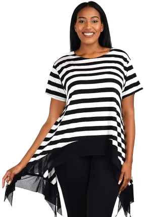 Lagenlook Tunic,Plus size Tunic,Black and White Stripes Tunic, Asymmetrical Tunic, Women Tunic, One size fits up to 2XL