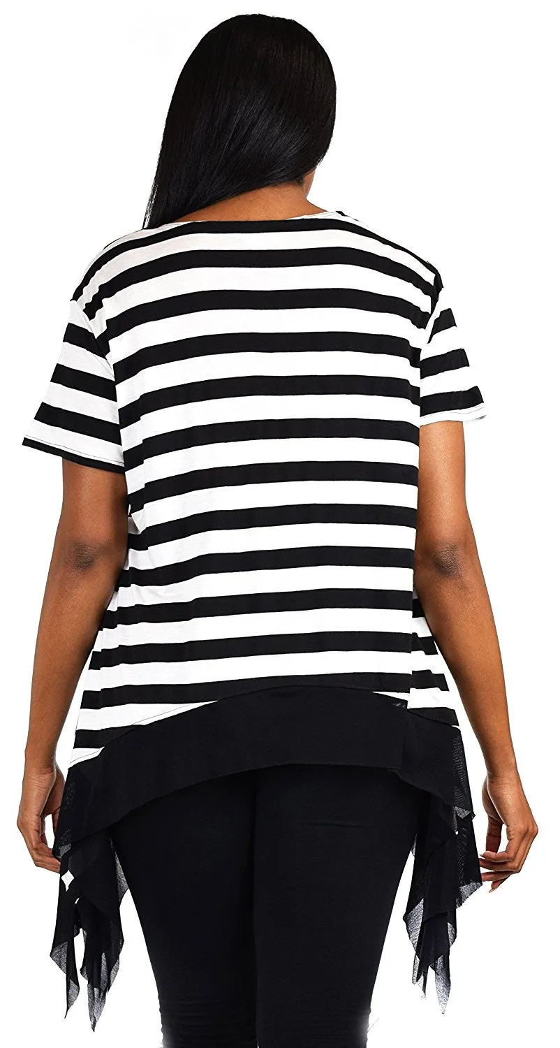Lagenlook Tunic,Plus size Tunic,Black and White Stripes Tunic, Asymmetrical Tunic, Women Tunic, One size fits up to 2XL