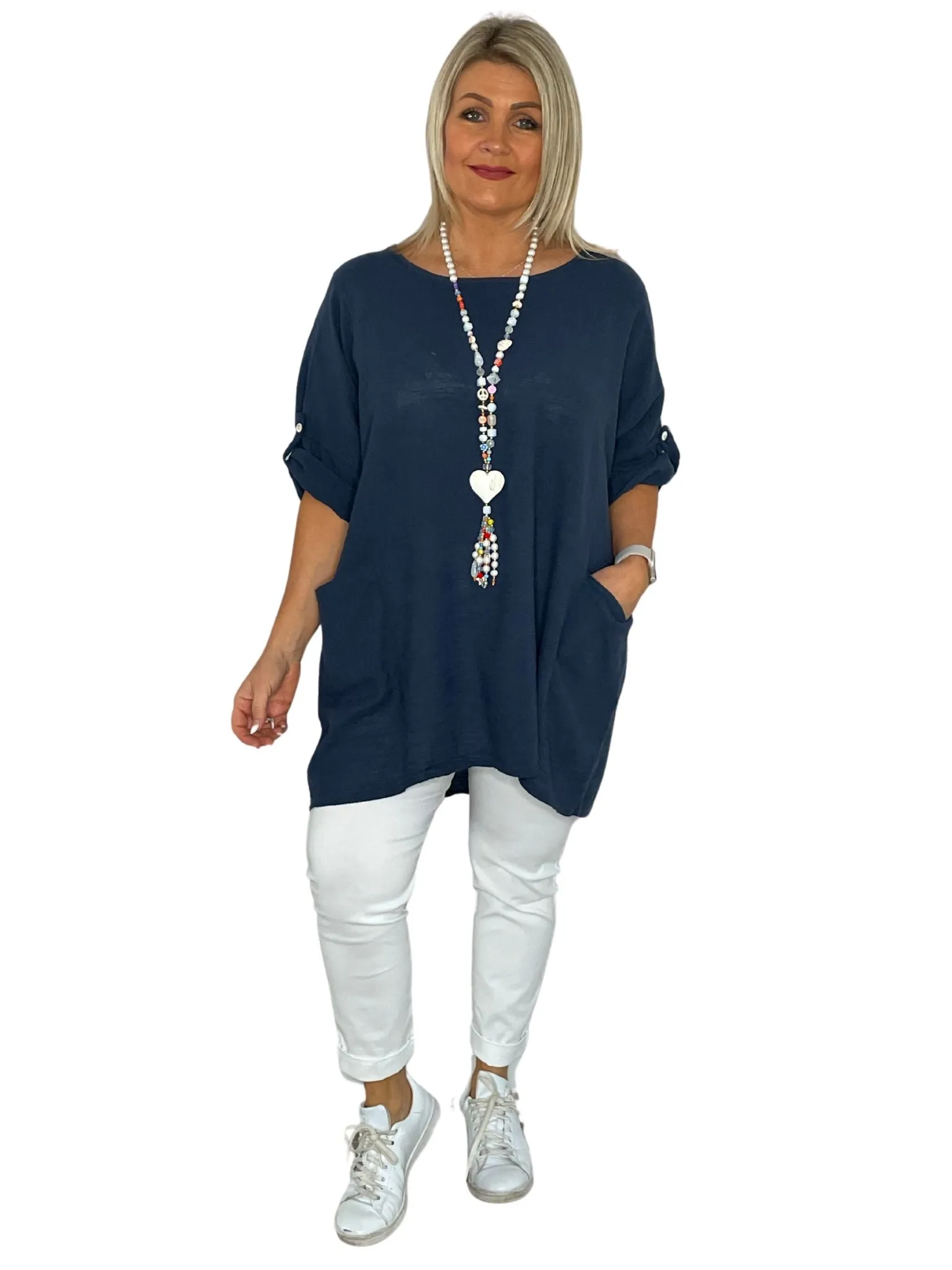 Leah Plain Pocket Lightweight Cotton Tunic Top