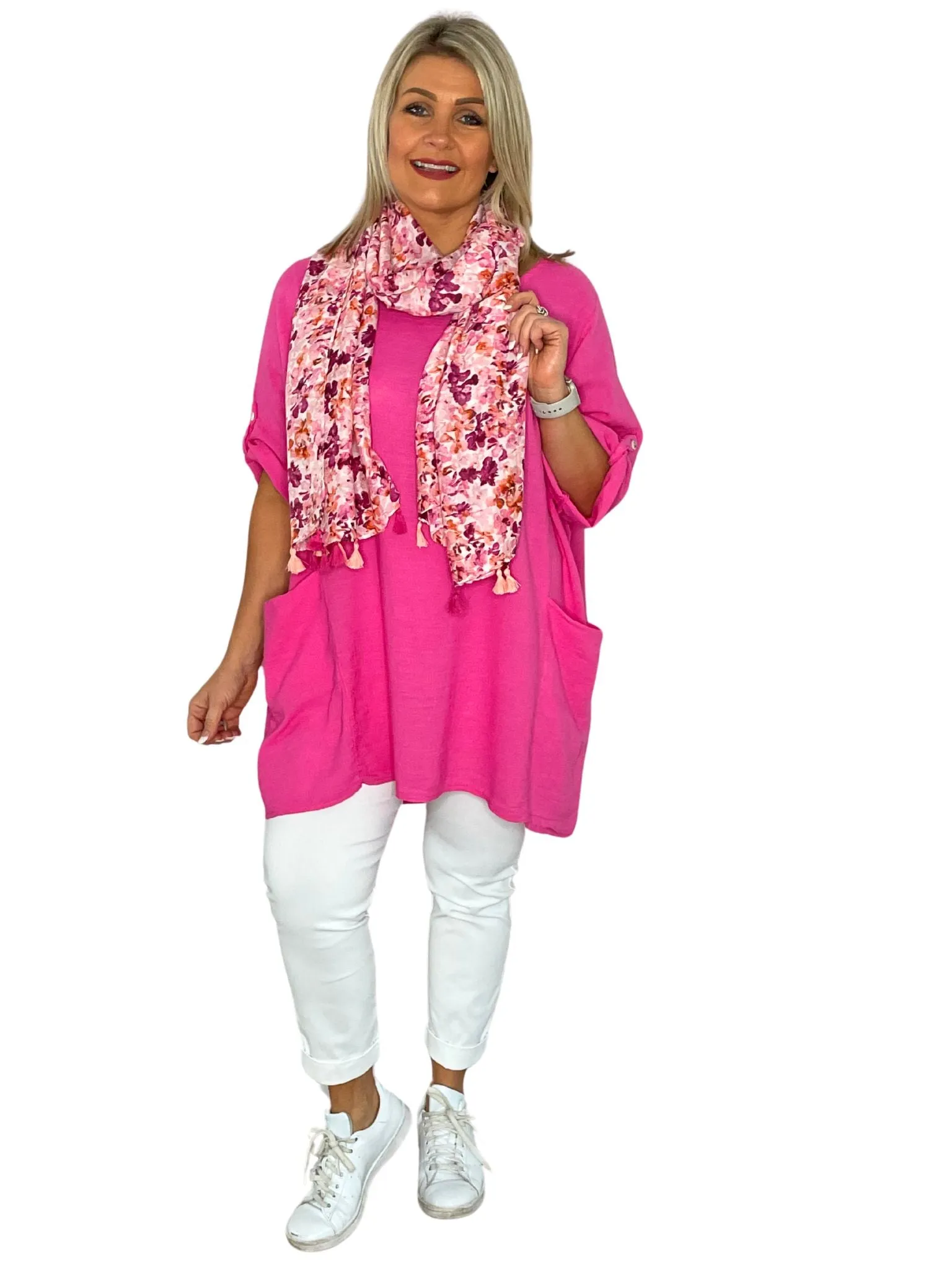 Leah Plain Pocket Lightweight Cotton Tunic Top