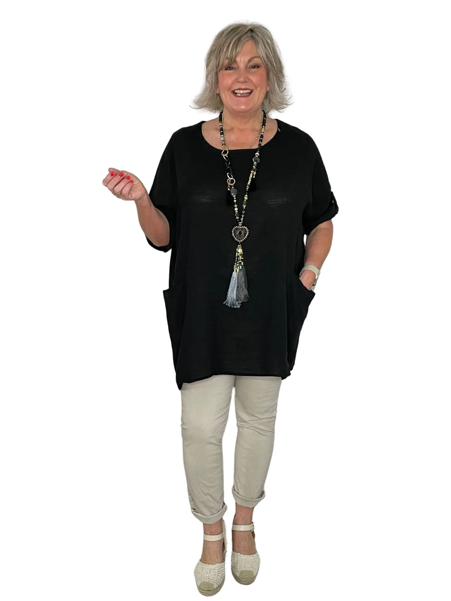 Leah Plain Pocket Lightweight Cotton Tunic Top