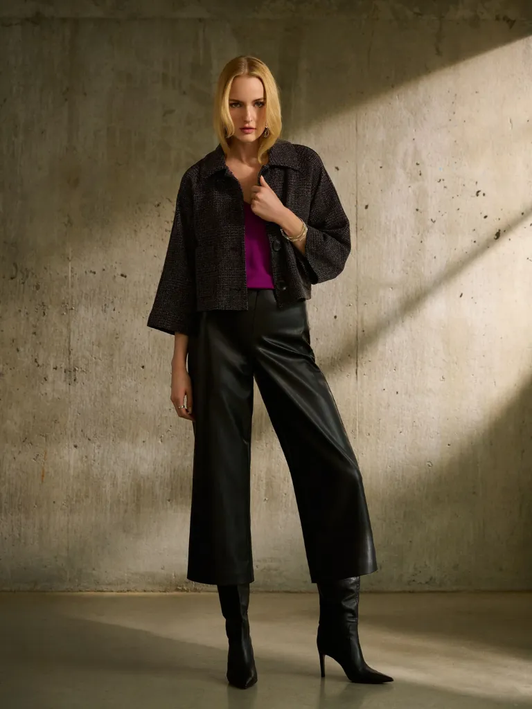 Leatherette Flared Pull-On Pants