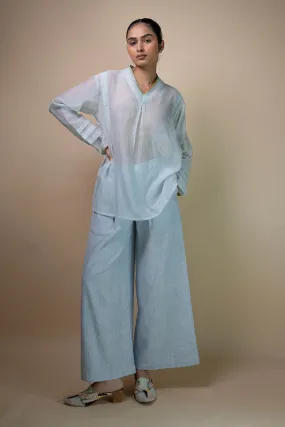 Light Blue Cotton Flared Pants