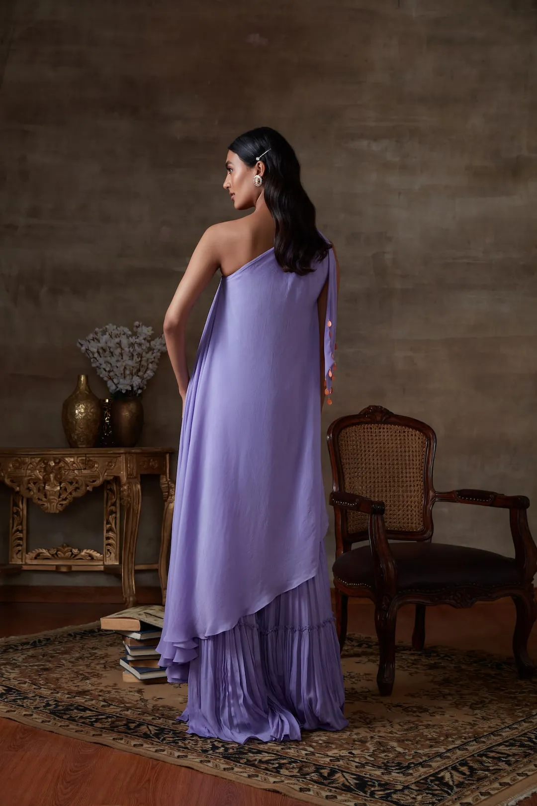 Lilac one- shoulder tunic with sharara