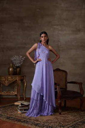 Lilac one- shoulder tunic with sharara