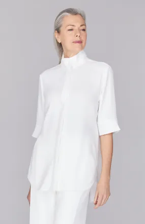 Lustrous Crepe Mandarin Collar Button Down Tunic