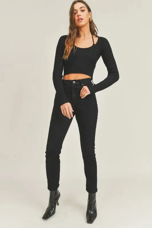 MABLE Long Sleeve Crop Sweater Top and Inner Bra Set