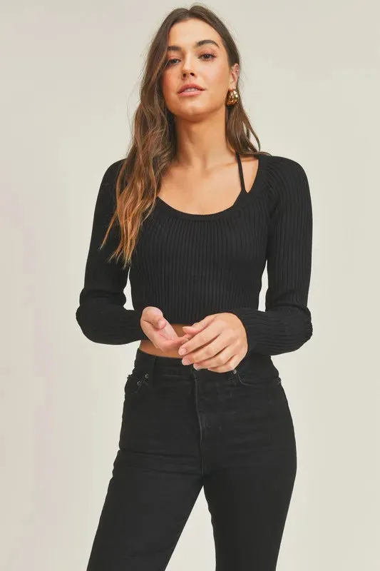 MABLE Long Sleeve Crop Sweater Top and Inner Bra Set