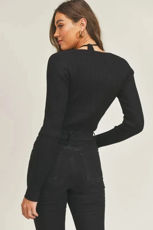 MABLE Long Sleeve Crop Sweater Top and Inner Bra Set