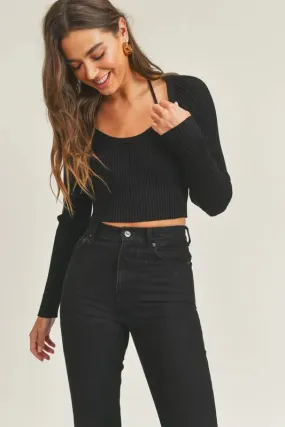 MABLE Long Sleeve Crop Sweater Top and Inner Bra Set